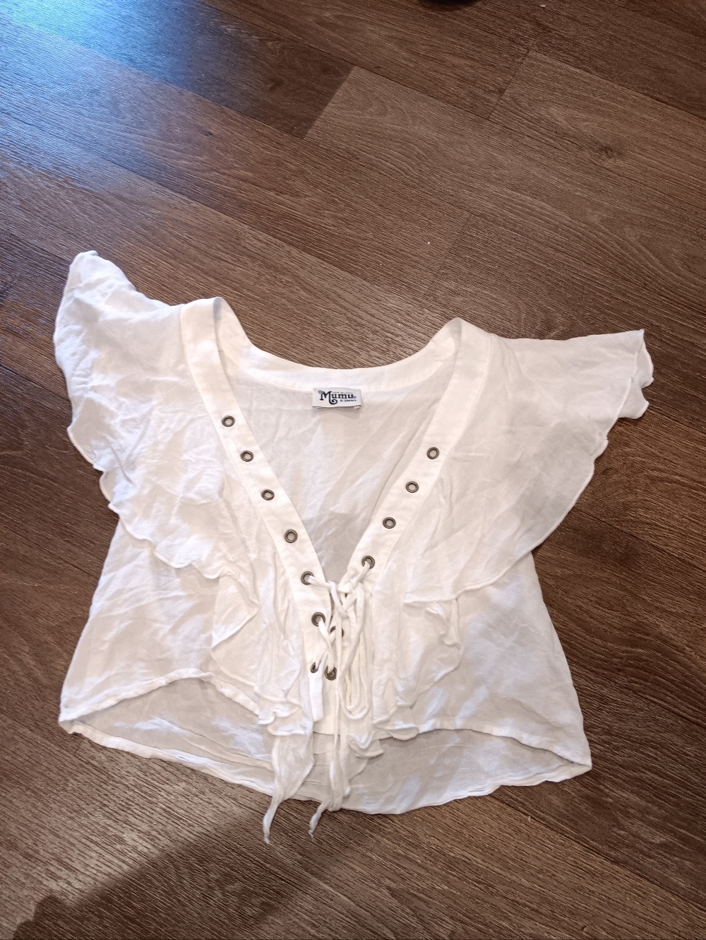 Show Me Your MuMu White Lace-Up Ruffle Sleeve Blouse Sz Xs